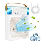 Exxelo SUMMER OFFERs 15 YEAR WARRANTY Portable Cooler for Home Mini Air Portable Fan with 7 Colors LED Light Portable AC with 3 Speed Mode & Water Spray Humidification, Room Home Office SU69