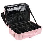 INOVERA (LABEL) Nylon Makeup Organizer Bag,Cosmetic Bag Professional Storage with Adjustable Compartment (Rose Gold, Medium - (34l x 23b x 12h cm))