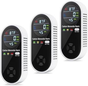 4-in-1 Combination Natural Gas Leak and Carbon Monoxide Detectors, Plug in CO Alarm with Temperature & Humidity LCD Display for Home and Travel (3 Packs)