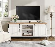 WAMPAT Farmhouse TV Stand with Sliding Barn Door for 65 75 Inches TV,Wood Entertainment Center with Media Console Storage Cabinet&Adjustable Shelves for Living Room, 65'',White