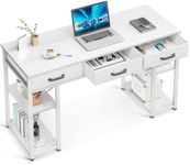 ODK Office Small Computer Desk, Home Table with Fabric Drawers & Storage Shelves, Modern Writing Desk, White, 48"x16"