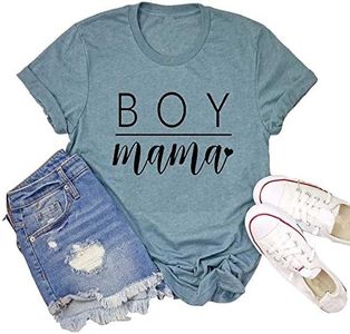 Amandon Mother Days Tees Womens Mom of Boys Round Neck Short Sleeve Graphic Shirts for Mama Shirts (M, Dusty-Blue
