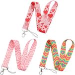 TRKETK 3 Piece ID Lanyard, Heart Neck Strap Cute Keychain Lanyard Durable 40cm Lanyard Aesthetic Preppy Love Heart Key Lanyard for Teacher Nurse Students Kids (Pink + Red + Rainbow Color)