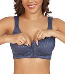DotVol Women's Full Figure Front Closure Wirefree Jacquard Back Support Posture Bra(Blue,40E)