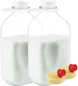 kitchentoolz 64 Oz Glass Milk Bottle Jugs with Caps, Half Gallon Glass Milk Container for Refrigerator with Tamper Proof Lids and Pour Spouts- Pack of 2