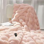 Super Comfort Oversized Warm Thick Bubble Plush Rabbit Faux Fur Throw Blanket, Luxury Plush Throw Blanket, 51×63in Soft Cozy Blanket, Warm Bed Throws for Couch Chair Bed Sofa (Cherry Blossom Pink)