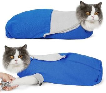 Pawfun Cat Wrap for Cutting Nails, Self-Adhesive Cat Nail Clipping Restraint Bag, Anti-Scratch Cat Grooming Wrap Swaddle for Meds, SubQ Fluids, Ear Cleaning, Teeth Brushing & Vet Visits,Blue,S