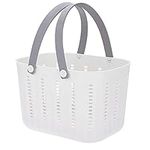 BSTKEY Plastic Bathroom Shower Storage Basket with Silicone Handle, Portable Caddy Basket Shower Tote Organizer Bin for Bathroom Kitchen (White)