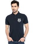 Vfashion Men's Football Messi Cotton FCB Logo Polo T-Shirts (Navy Blue, Medium)