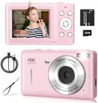 FHD 1080P Digital Camera for Kids, Vintage Digicam with 16X Zoom, Face Detect, Smile Capture, Anti Shake, Compact Point and Shoot Camera for Teens Pink