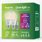 Necgemlex Smart LED Grow Light Bulbs with Remote Controller, Sun Simulation Mode, Built-in Auto Timer, A21/A70 E26/E27 9W Dimmable Full Spectrum Intelligent Plant Grow Bulbs for Indoor Plants, 2 Pack