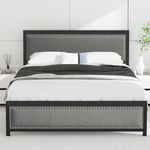 VECELO Queen Size Bed Frame with Linen Fabric Headboard and Footboard, Heavy-Duty Platform with Strong Steel Slats, No Box Spring Needed, Easy Assembly, Dark Grey