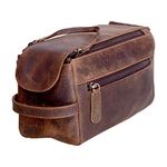 KOMALC Premium Buffalo Leather Unisex Toiletry Bag Travel Dopp Kit (Distressed Tan)