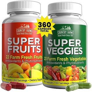 COUNTRY FARMS Fruits and Vegetables Supplement, 180 Fruit and 180 Veggie Capsules, Greens and Reds Packed with Vitamins and Minerals, Powerful Antioxidants, 60 Servings