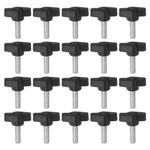 sourcing map 20pcs Tee Wing Knobs Thumb Screws M6 x 20mm Standard Male Thread Plastic T Knobs Handles Hand Clamping Knobs Grip Thumbscrew, Black