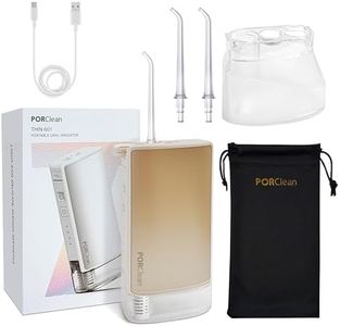 PORClean THIN601 Water Flosser for Teeth, Cordless Oral Irrigator with 2 Tips, 4 Modes & Dual Tanks, 160 PSI -Dental Floss, IPX7 Waterproof, Tooth Cleaner, Zero Residual Technology