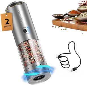 CIRCLE JOY Electric Pepper Grinder Stainless Steel Rechargeable Pepper Mill with Variable Grinding Speed, External Adjustable Coarseness, 95ml Container and White LED Light, Silver