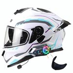 Bluetooth Full Face Motorbike Helmet ECE R22.06 Approved, Motorcycle Helmet with Dual Visor and Built-in Bluetooth for Adults (C, M 57-58CM)