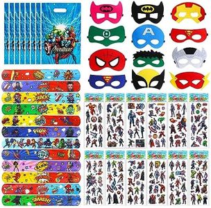 Bolsas de Regalo Super-héroes, 46 pcs Super-héroe Regalos para Fiestas de Cumpleaños, Super-héroe Regalos de Cumpleaños, 12 Pulseras+10 Bolsas de Regalo+12 Calcomanías de Tatuaje+12 Máscaras