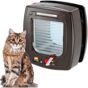 Ferplast Swing Microchip Universal Cat Flap for Dogs and Cats - 4 Closing Modes - Wind-Stopper System - Closing Shock Absorber - Magnetic Anti-Oscillation - Direction Indicator - Brown