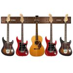 STRICH Guitar Wall Rack, Walnut Wood Grain, Guitar Wall Mount Hangers Set for Multiple Guitars, Holds 5 Guitars, Adjustable Multi Guitar Stand Display, SMH-05W