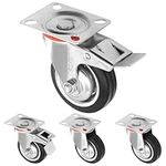 H&S Heavy Duty Castor Wheels - Set of 4 75mm (3") Castors - Rubber Swivel Trolley Wheels for Furniture - Lockable Caster With Brakes - Outdoor Casters - Wheel for Appliance or Bed