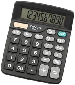 Genie Calculatrice de bureau 220 MD, 10 chiffres, double alimentation (solaire et batterie), 1 pièce, design compact, noir