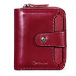 BOSTANTEN Leather Wallets for Women RFID Blocking Zipper Pocket Small Bifold Wallet Card holder Red