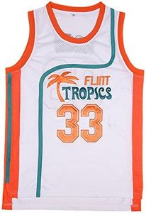 BOROLIN Mens Basketball Jersey #33 Jackie Moon Flint Tropics 90s Movie Shirts - White - XX-Large