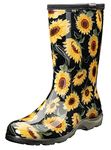 Sloggers Waterproof Floral Rain Boots for Women - Cute Mid-Calf Mud & Muck Boots with Premium Comfort Support Insole, Sunflower Print Black, 8