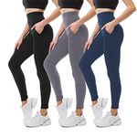 SINOPHANT High Waisted Leggings with Pockets for Women, Buttery Soft Elastic Opaque Tummy Control Stretchy Yoga Pants Trousers(#3 Black/Grey/Navy,S-M