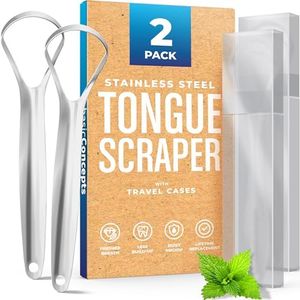 Tongue Scraper (2-pack), Cure Bad Breath (Medical Grade), Stainless Steel Tongue Cleaners, 100% BPA Free Metal Tongue Scrapers for Fresher Breath in Seconds