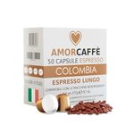 Amorcaffe 50 Aluminium Capsules Compatible with Nespresso Pods - Colombia Espresso Lungo