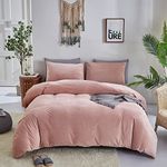 Houseri Pink Duvet Cover Queen Fluffy Light Pink Velvet Bedding Set Full Girls Blush Pink Duvet Cover Flannel Fuzzy Dusty Pink Bedding Duvet Covers Women Micromink Sherpa Plush Pink Bedding Sets Queen