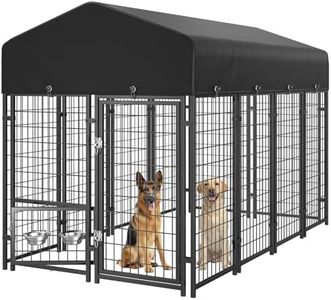 Sino Luban 2PCS 8x4x6FT Dog Kennel Outdoor, Large Outside Dog Kennel with Roof, Heavy Duty Outdoor Kennel Dog Run Enclosure with 2 Rotating Bowls & Secure Lock for Large Dogs