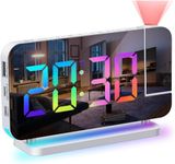 Mystarry Projection Alarm Clock - 11 RGB Digital & 10 RGB Light, 5 Level Adjustable Brightness Alarm Clocks for Bedrooms, 180° Desk Projector Clock on Bedroom Ceiling with USB Ports, 7.4” (White)