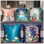 Vendola Decorative Satin 250TC Sofa Cushion Pillow Covers, Multicolor, Set of 5 Ethnic Cushion Covers(Saheliyo Ki Bari,12x12 Inches)