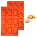 Honnesserry Madeleines Baking Tray 2pcs, 9 Cavities Silicone Madeleine Tray, Non-Stick Silicone Madeleine Mould for Baking Cake, Chocolate, Candy, Biscuits (Brown)