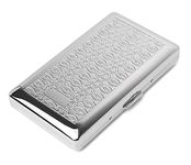 Retro Metal Cigarette Case - Women and Men ，Portable Pocket Carrying Cigarette Box Case-Double Sided Spring Clip Open Pocket，Holds 14 Regular Size Cigarettes for 100mm Cigarettes (Silver)