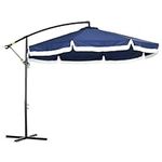 Outsunny 10FT Cantilever Patio Umbrella, Round Hanging Offset Umbrella with Crank, Cross Base, 8 Ribs, Air Vent and Tassel Edge, Outdoor Market Umbrella for Garden, Backyard, Blue