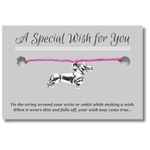 Dachshund Sausage Dog Pink Wish Bracelet, Hemp with Silver Tone Charm on Printed Card, Adjustable Unisex Design, Puppy Lover Pet Owner Gift