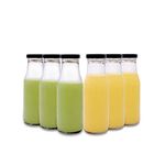 CROCO JAR Transparent Milk, Water And Juice Glass Bottle With Leak-Proof,Beverage Glasses With Air Tight Lid (Pack Of 6, 265 Ml) - Black