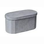 Bonlife Grey Velvet Ottoman Storage Bench with Seat,Foldable Stool Living Room Furniture,Oval Large Toy Box Storage Chest with Lid,76x38x38cm