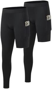 Towintec Men’s One Leg Compression Pants Full Length Tight for Basketball 1/2 Single Leg Long Pant Base Layer Sport Leggings Underwear(Black+Black,M)