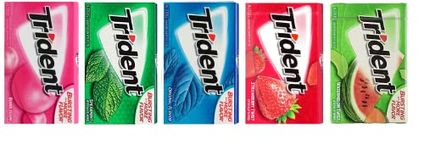 Trident Gum Sugar Free Gum Variety Pack, Bubblegum, Spermint, Original, Strawberry Twist, Watermelon Twis, Each Contain 14 Sticks Pack Of 5 (Collection Of Sugar Free Gum) (USA)