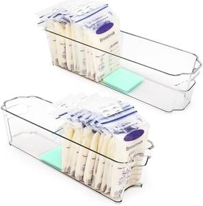 Lelife Breast Milk Storage Containers for Fridge, Fridge Organizer Bins with L-Shaped Compressor Inserts for Flattening Breastmilk Bags, and Space-Saving Design(Set of 2)