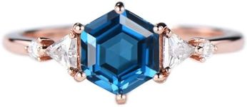 Hexagon Blue Sapphire Ring, 925 Ste