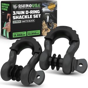 Rhino USA D Ring Shackles (2-Pack) - 41,850lb Break Strength – Heavy Duty 3/4" Clevis Shackle with 7/8 Pin for Towing & Off-Road Use - Pairs with Tow Strap for Vehicle Recovery (Matte Black)