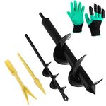 2PCS Bulb Auger Drill Bit Garden Cultivator (12"x3", 9"x1.6") Hand Drill Digger Auger Planting Tool with Garden Gloves for Rapid Planter Seedlings Flower Bulbs 30 x 8 cm,22 x 4 cm (2)