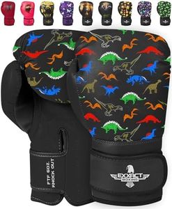 Exxact Sports Knockout Printed Youth Boxing Gloves for Kids (3-10 Years) with Padded Protection and Wrist Support, Durable Engineered Leather Kids Boxing Gloves for Boys and Girls (Dinosaur, 6OZ)
